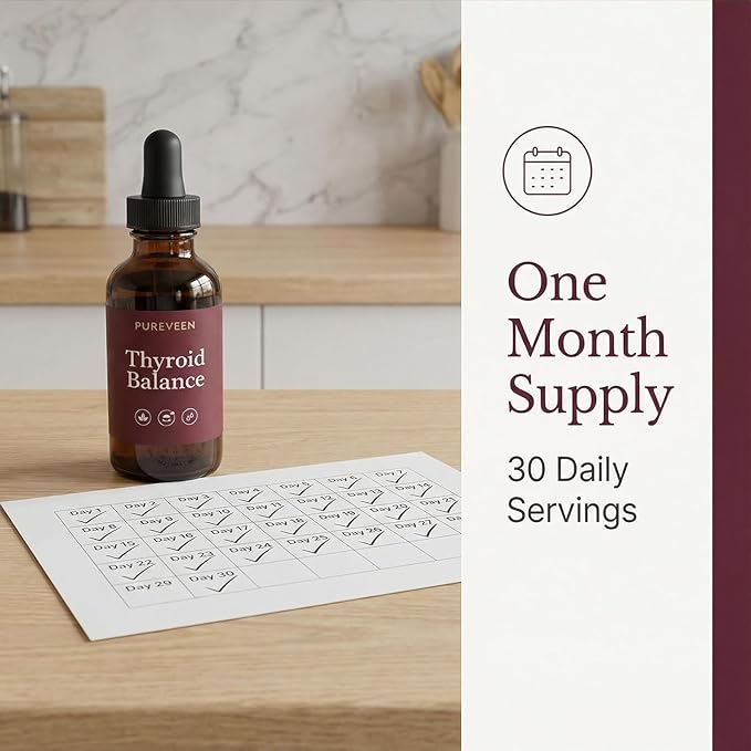Pureveen Thyroid Restore Thyroid Support Drops for Women Liquid Supplement with Milk Thistle Selenium Zinc Magnesium Daily Wellness &amp Energy Support for Women 60ML