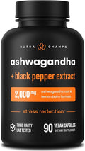 NutraChamps Organic Ashwagandha Capsules 2000mg Adrenal Fatigue Thyroid &amp Mood Support Ashwagandha Supplements Ashwagandha Root Powder &amp Lemon Balm Superior Absorption with Black Pepper