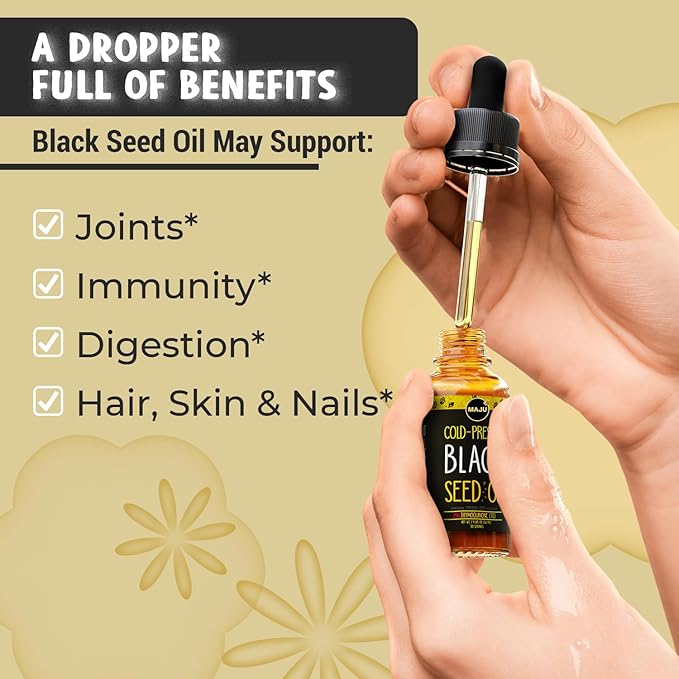Maju Superfoods Black Seed Oil - 3 Times TQ Cold-Pressed Travel Size 100% Turkish Black Cumin Seed Oil Liquid Pure Blackseed Glass Bottle 2 Oz
