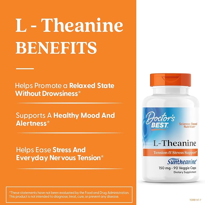 Doctor's Best L-Theanine Contains Suntheanine Helps Reduce Stress &amp Sleep Non-GMO Gluten Free Vegan 150 mg (DRB-00197) 90 Count