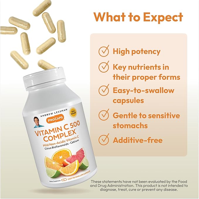 ANDREW LESSMAN Vitamin C 500 Complex 720 Capsules - Non-Acidic Vitamin C Plus Citrus Bioflavonoids for Immune System and Anti-Oxidant Support No Stomach Upset Small Easy to Swallow Capsules