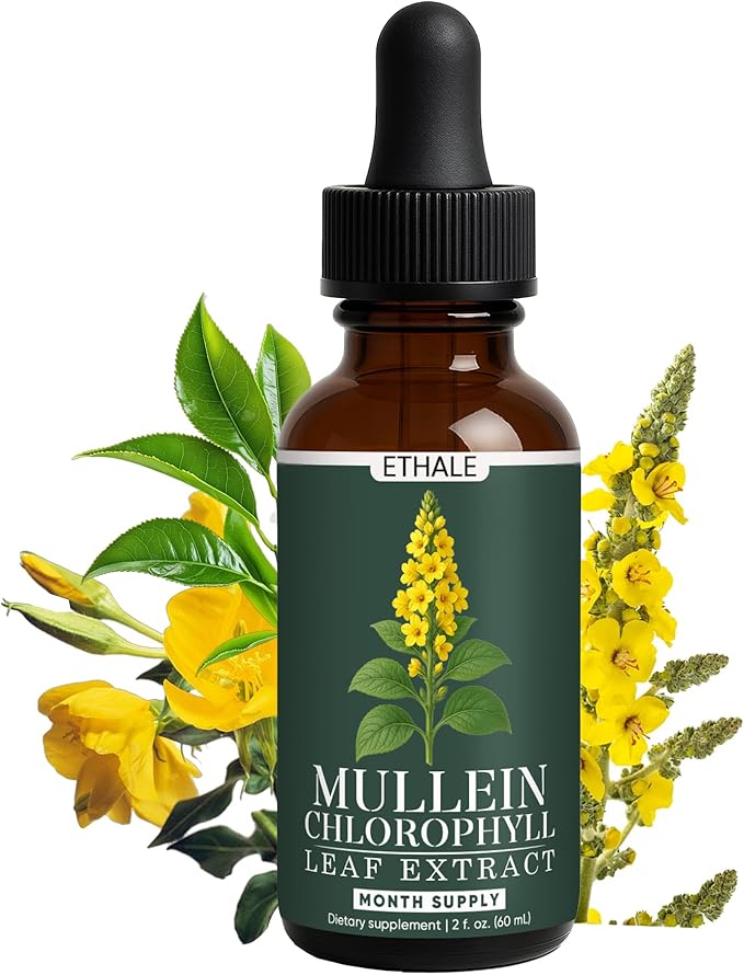 ETHALE Mullein Drops for Lungs - Mullein + Chlorophyll Lung Drops Respiratory Support &amp Lung Detox Formula with Chlorophyll Mullein Leaf Extract 1 Month Supply