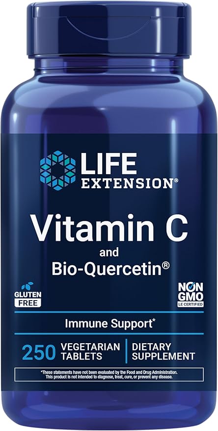 Life Extension Vitamin C and Bio-Quercetin® Cardiovascular Health Supplement Immune Support Highly absorbable quercetin Vitamin C Gluten Free Non-GMO Vegetarian 250 Tablets