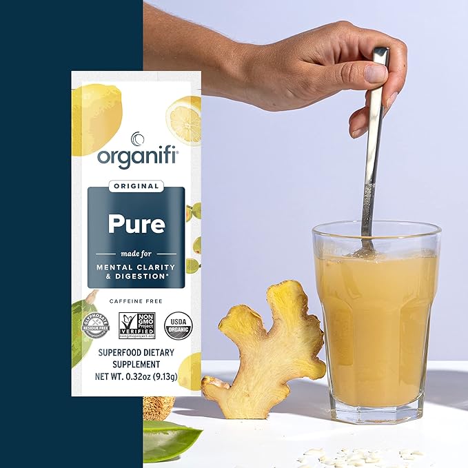 Organifi: Pure Smart Packs - Organic Brain and Immunity Support - Revitalizes Daily Mental Focus - Lemon Flavor 3 Pack