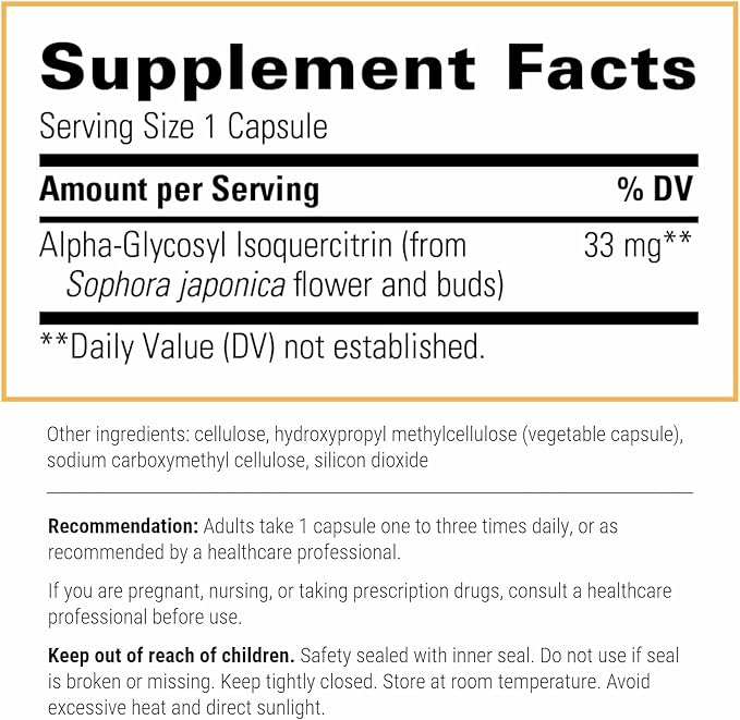 Integrative Therapeutics Alpha-Glycosyl Isoquercitrin - Quercetin Supplement for Cell Health &amp Antioxidant Pathway Support* - Supports Cell Integrity* - Vegan &amp Dairy-Free - 60 Count (60 Servi