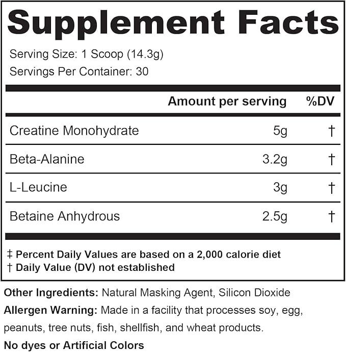 Fundamentals Intra or Post Workout Recovery Drink: 4 Key Ergogenic Aids for Maximum Performance and Muscle Growth: Creatine Beta-Alanine Betaine and Leucine 30 Servings Unflavored