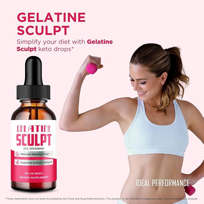 Gelatine Sculpt Drops Official Gelatine Sculpt Supplement Dropper All Natural Keto Liquid Droppers Advanced Formula Sustain Active Lifestyle &amp Fitness Goals GelatineSculpt Reviews (1 Pack)