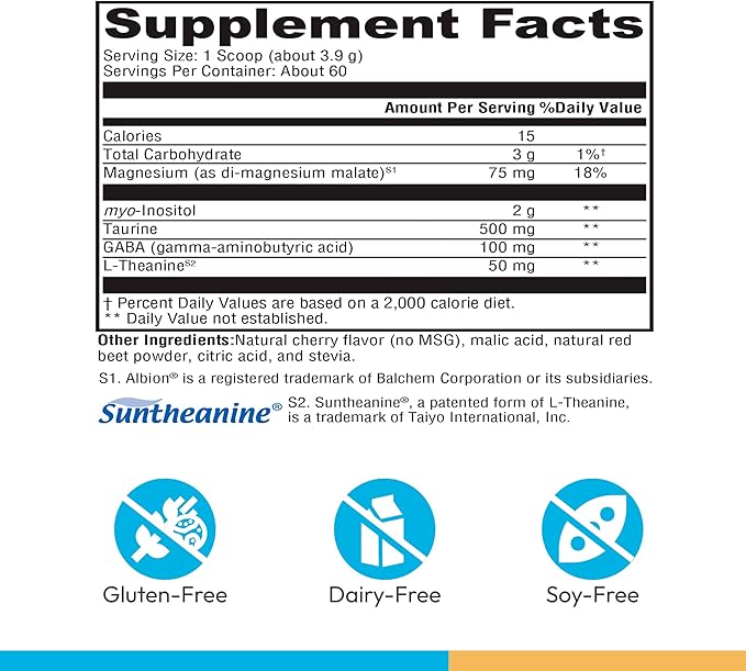 XYMOGEN RelaxMax Drink Mix - Promotes Relaxation Stress Resiliency + Hormone Support - Magnesium Powder with Myo-Inositol GABA L-Theanine - Cherry Flavor Mood Support Supplement (8.25 oz)