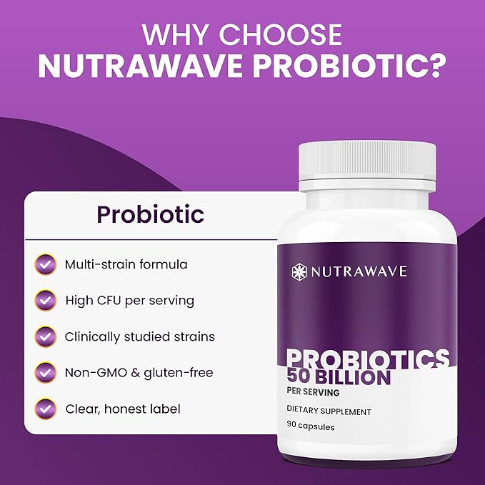 NEW Nutrawave 50 Billion Probiotics for Women &amp Men 15 Strains Active Culture. Relieves Bloating &amp Constipation Improved Digestion &amp Gut Health Supplement Vegan. 60 Powerful Small Capsu