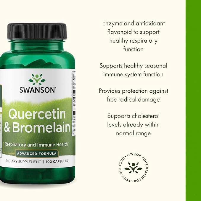 Swanson Quercetin &amp Bromelain-Promote Respiratory Health Support-Aid Seasonal Immune System Health-Support Cholesterol Levels Already w/i Normal Range 100 Caps (250mg Quercetin/78mg Bromelain)