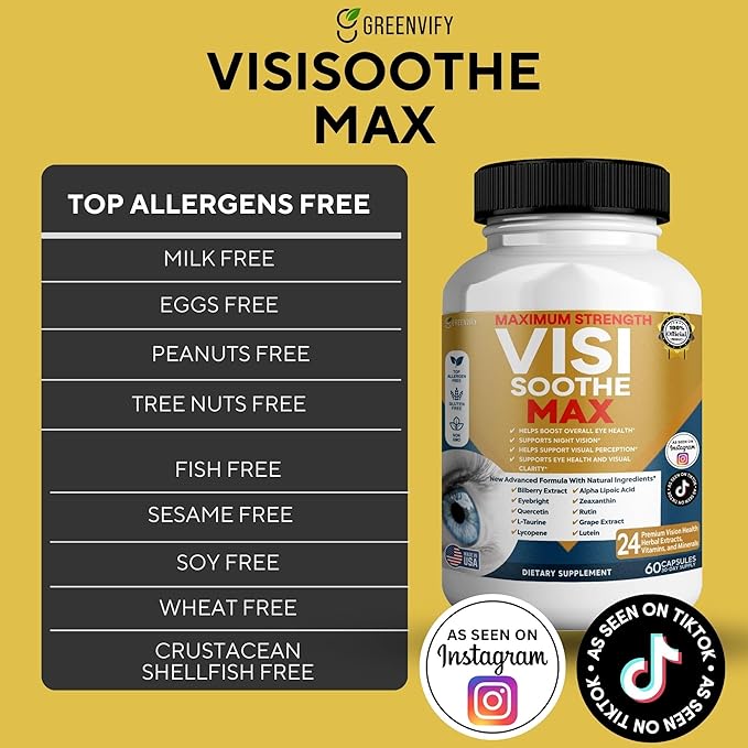 Vision Soothe Max Eye Health Supplement 60 Capsules 24 Herbal Extracts with Vitamins and Minerals Maximum Strength (2)