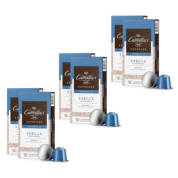 Camilla’s Heritage - Intensity 8 Vanilla Flavored Espresso Coffee Gourmet Espresso Cups 60 Coffee Pods