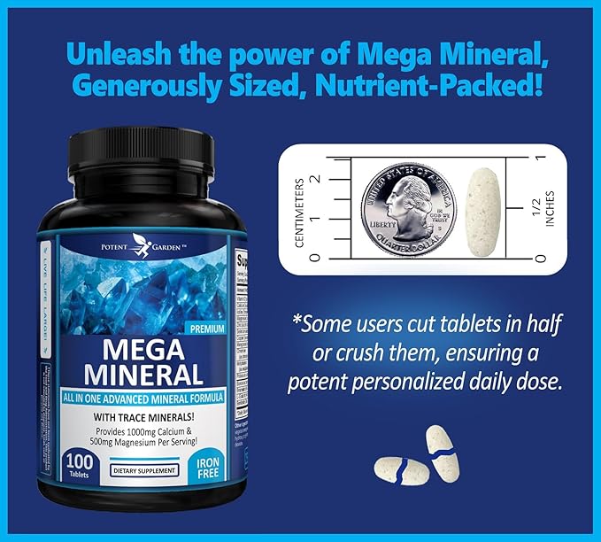 Potent Garden 2-Pack Mega Mineral Supplement Complete Mineral Complex with Calcium Magnesium Zinc Potassium Boron Selenium Chromium &amp 72 Trace Minerals Iron Free Calcium Supplement -200 Pills