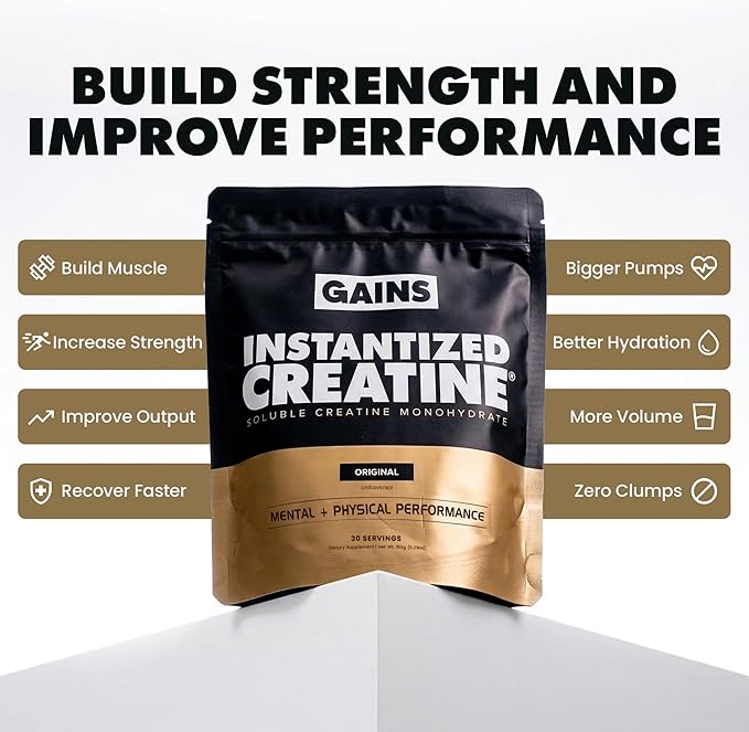 Gains in Bulk Instantized Creatine Monohydrate for Men &amp Women Soluble Creatine Powder Supports Muscle Building Strength and Performance Bodybuilding Supplements Unflavored 30 Servings