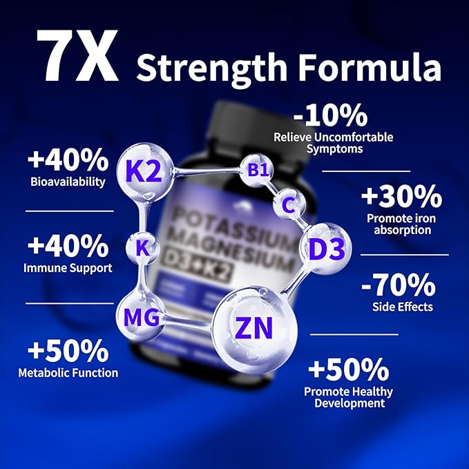 VPKIN Potassium Magnesium Zinc &amp D3 K2 SupplementSupport ImmuneEnergy for Men&ampWomenMaxmium AbsorptionVeganNon-GMO120 Capsules (Pack of 1)