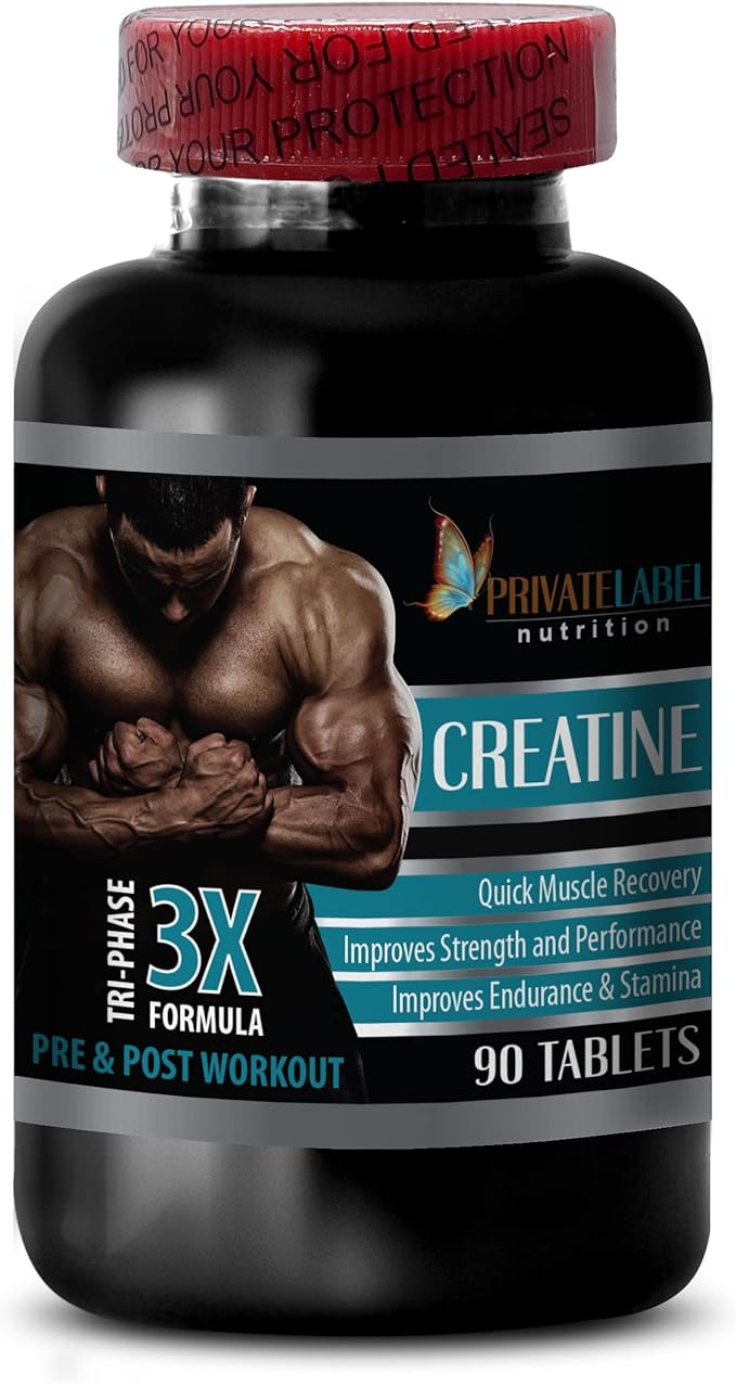 PRIVATE LABEL Muscle Building Supplements for Men - CREATINE TRI-Phase - 3X Formula - PRE &amp Post Workout - creatine monohydrate Pills - 2 Bottles (180 Tablets)