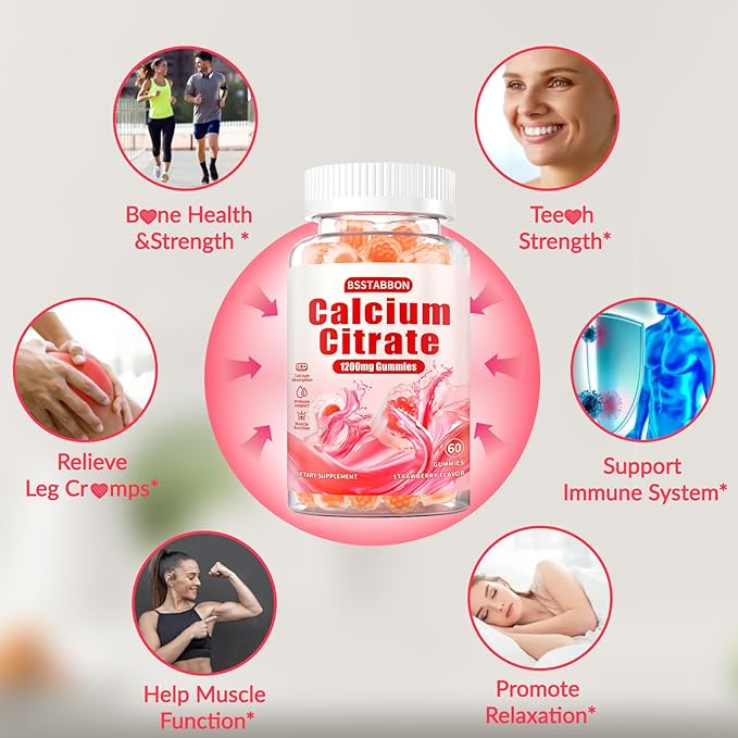 Calcium Citrate Supplement Gummies for Adult: Women &amp Men Sugar Free 1200 mg Calcium Chewable Gummy - Organic Natural High Absorption Vegan Supplements for Energy Immune Support (120Count