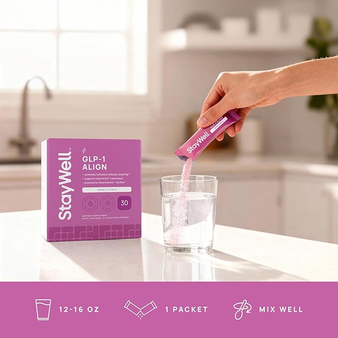 Stay-Well Naturals GLP-1 Probiotic | Akkermansia GLP-1 Supplement Fiber GLP 1 Booster | Probiotic and Fiber Support with Inulin Psyllium PHGG and Soothing Ginger Extract - Berry Citrus 30 Ct.