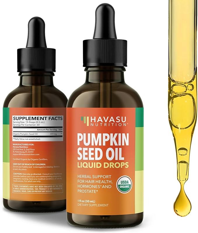 Pumpkin Seed Oil - USDA Organic - Cold Pressed for Hair Prostate and Hormone Support - 2 Month Supply - Liquid Drops for Men and Women - Vegan Non-GMO and Gluten Free - Unflavored 1 Fl Oz