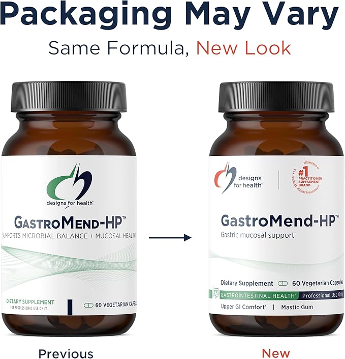 Designs for Health GastroMend HP - Mastic Gum Zinc L-Carnosine Deglycyrrhizinated Licorice Gut Health Supplements - May Support Gastric Health Occasional Bloating or Upset Stomach (60 Capsules)