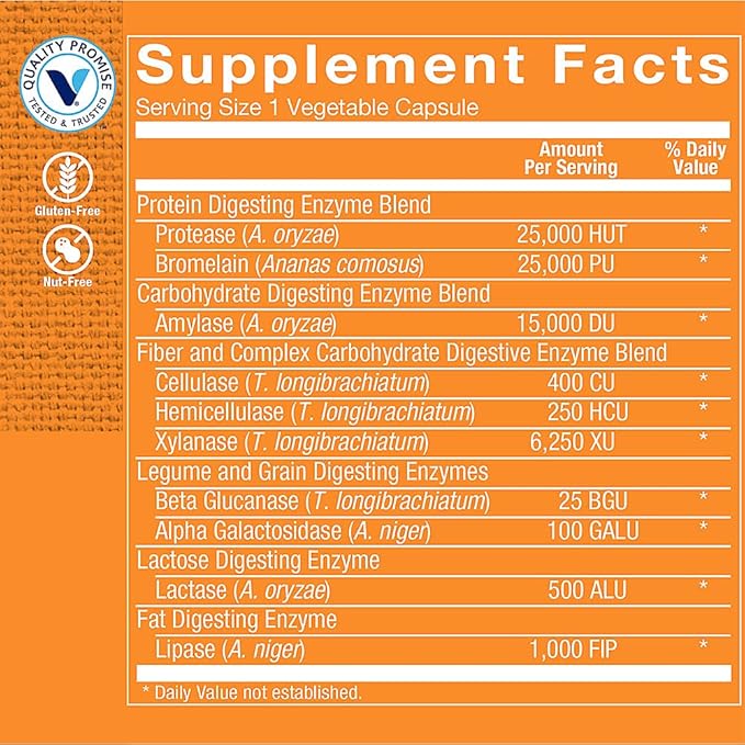 The Vitamin Shoppe Digestive Enzymes - Complete Digestive Support &amp Bloating Relief | Plant-Based Multi-Enzyme | 90 Veggie Caps | Vegan