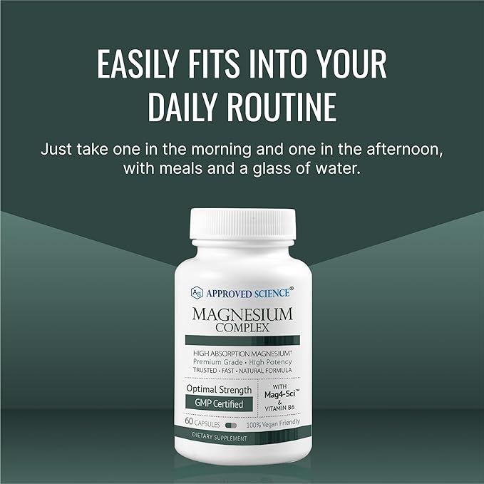 Approved Science Magnesium Complex - Magnesium Bisglycinate Malate Citrate and Oxide Heart Headaches Cramps Energy - High Absorption - 60 Capsules - 1 Month Supply - Non-GMO - Vegan