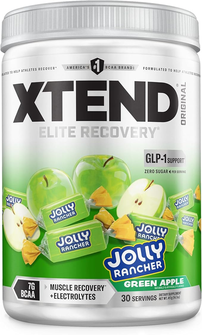 Xtend Original BCAA Powder 7g BCAAs and 2.5g L-Glutamine for Muscle Recovery Hydration and Lean Muscle Sugar Free Intra and Post Workout Drink with Green Apple Jolly Rancher 30 Servings