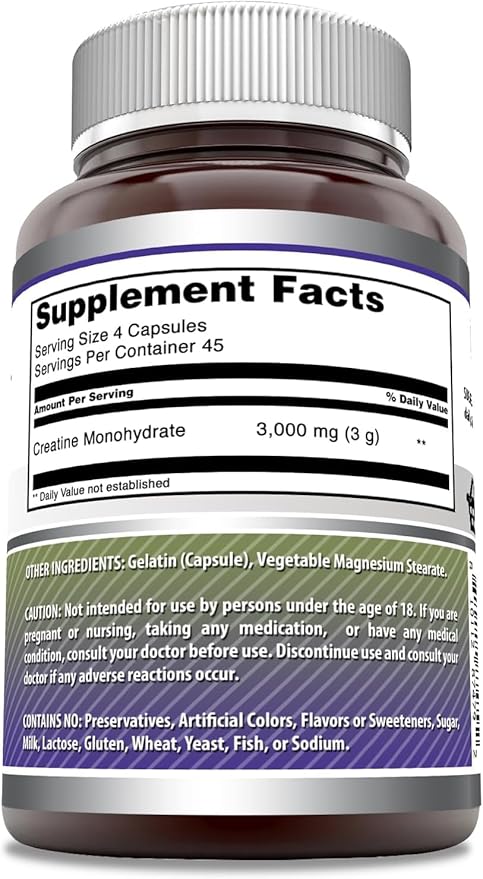 Amazing Formulas Creatine Monohydrate 3000 Mg Per Serving Capsules Supplement | Non-GMO | Gluten Free | Made in USA (180 Count | 3 Pack)