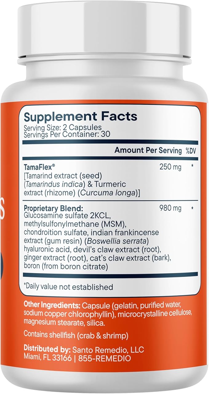Santo Remedio Articulaciones Joint Health Support Promotes Joint Comfort and Function Contains Clinically Proven Ingredients TamaFlex™ 60 Servings