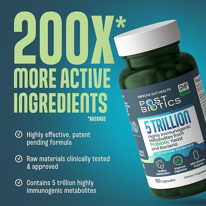 NAVEH PHARMA Adult Postbiotics Capsules for Women and Men | Postbiotics for Gut Health with 200X Ingredients Than Probiotic and Prebiotic | Supports Immunity Digestion Microbiome &amp Metabolism