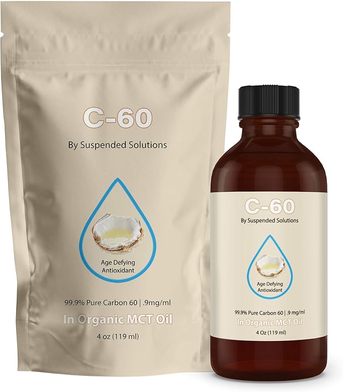 Carbon 60 C60 in MCT Oil – 4oz Glass Bottle 108mg Pure C60 99.9% Solvent Free Organic Extra Virgin MCT Antioxidant Supplement