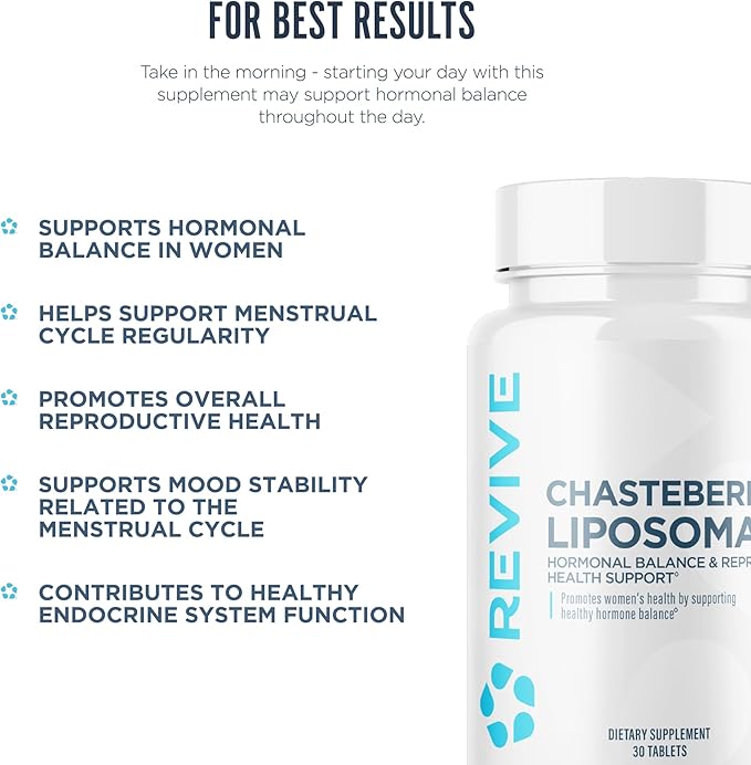 Revive MD Chasteberry Supplement for Women - Chaste-Berry Liposomal (Vitex Agnus-Castus) - Supports Women's Health Hormone Balance &amp Fertility (30 Tablets 30 Servings)