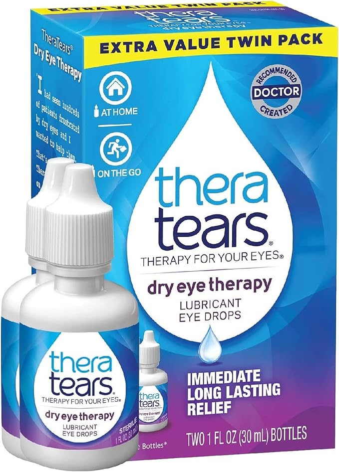 TheraTears 1200mg Omega 3 Supplement for Eye Nutrition Organic Flaxseed Triglyceride Fish Oil and Vitamin E 180 Count &amp Dry Eye Therapy Lubricating Eye Drops for Dry Eyes 1 fl oz Bottle Twin Pa