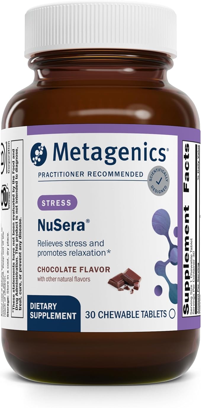 Metagenics NuSera - Chocolate-Flavored Chewable Stress &amp Calm Support with Lactium - Supports Relaxation Sleep Quality &amp Mental Balance - Non-GMO Gluten-Free - cGMP Certified - 30 Chewable T