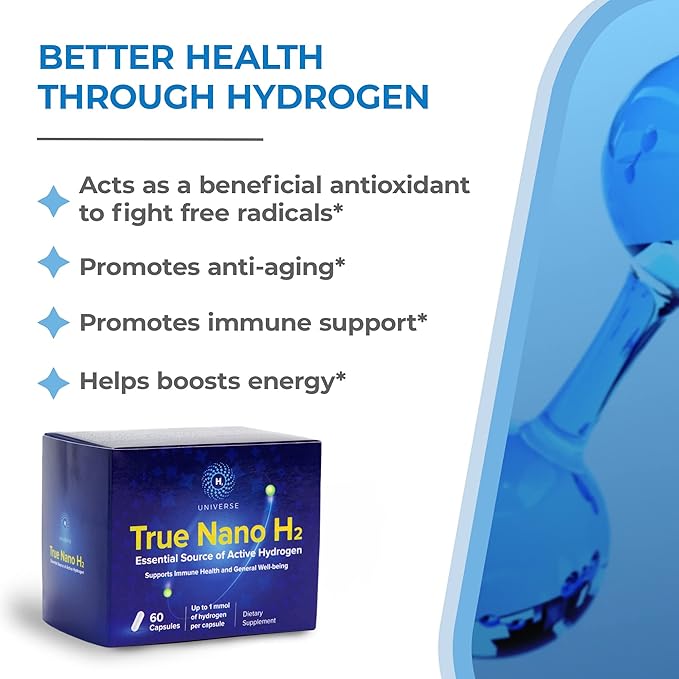True Nano H2 Plus by H2 Universe| Molecular Hydrogen with Active Hydrogen Nanobubbles | Boosts Energy Powerful Antioxidant | 60 Capsules