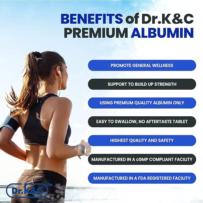 Dr.K&ampC Premium Albumin Protein Supplement – Extra Strength 1000 mg 120 Tablets Healthy Kidney Liver Promote General Wellness Energy Support Life Balance 1pk