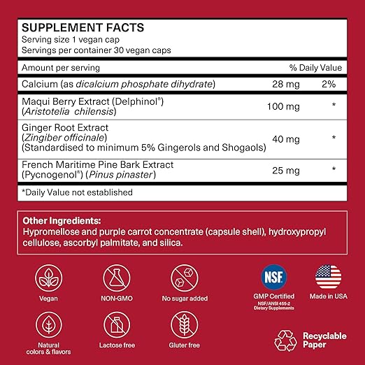 Daily Circulation | Super Antioxidants Supplement &amp Daily Circulatory Support | Maqui Berry (Delphinol) French Maritime Pine Bark (Pycnogenol) Ginger Root Extracts | 30 Servings