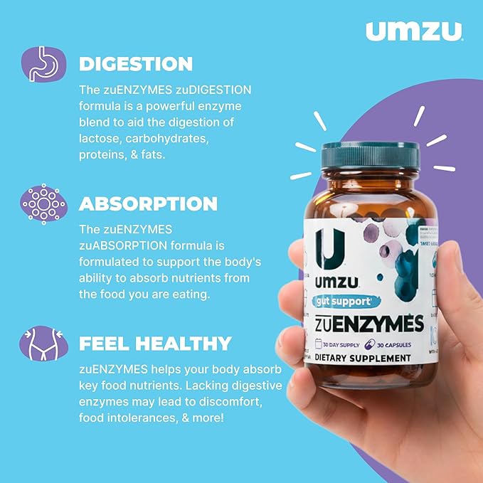 UMZU zuEnzymes Digestive Support Supplement (30 Day Supply) – 21 Enzyme Blend with Lipase Protease &amp Amylase – Digestive Enzymes for Gut Health &amp Probiotic Daily Digestive Wellness Support Fo