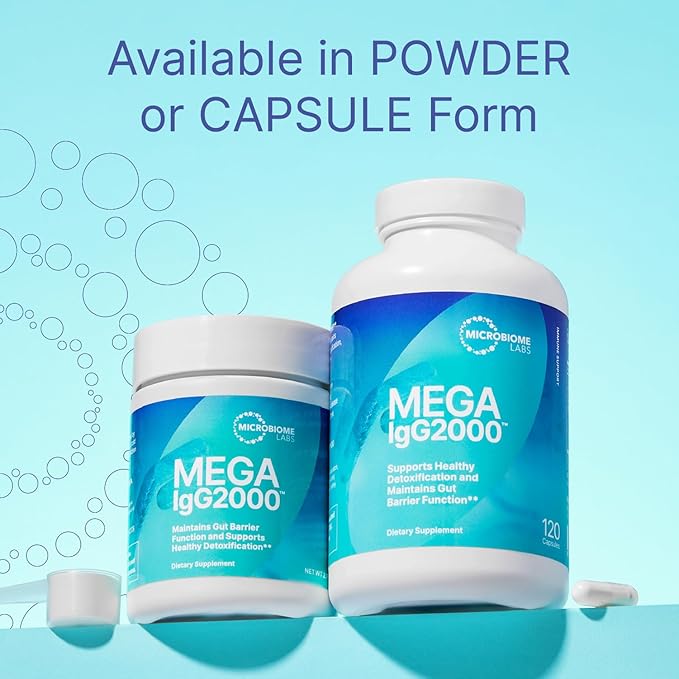 Microbiome Labs Mega IgG2000 Gut Health Powder for Women Men &amp Kids 2+ - IgG Immunoglobulin Supplement for Digestive Health Support - Dairy-Free Bovine Colostrum Supplement Alternative (2.1 Ounce