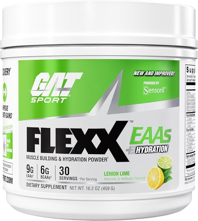 GAT SPORT FLEXX EAAs – New &amp Improved 9g EAAs + Ashwagandha | Muscle Recovery &amp Hydration | 3rd Party Tested | 30 Servings (Lemon Lime)