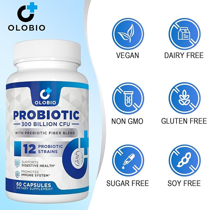 300 Billion CFU Probiotic 12 Strains with 3 Organic Prebiotics Probiotics for Women and Men Daily Supplement for Digestive Immune Gut &amp Bloating Health Shelf Stable Vegan 120 Capsule