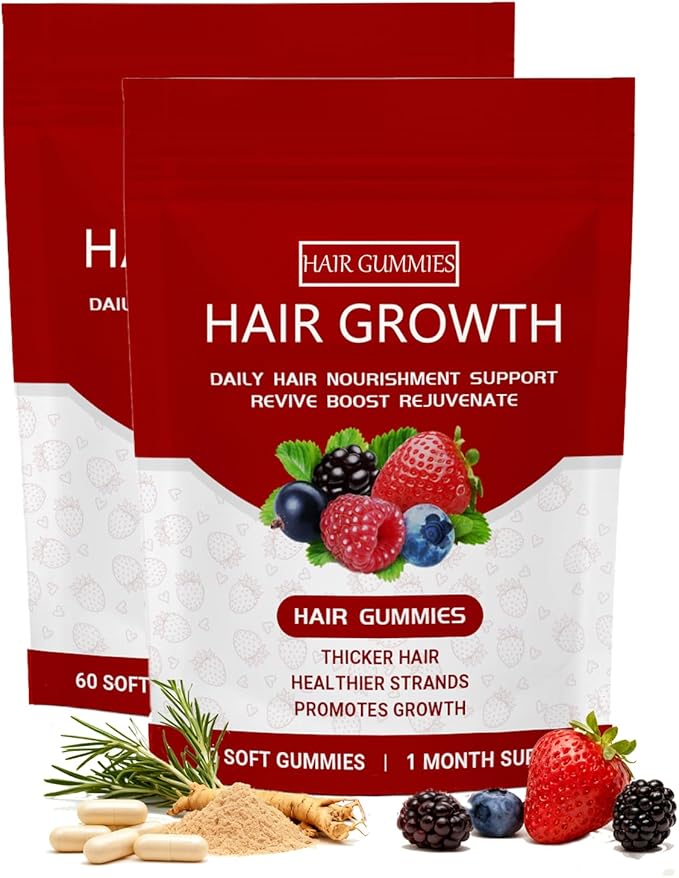 Lumin Hair Growth Gummies Hair Growth Gummies for Black WomenSupports Thicker Stronger &amp Healthier-Looking Hair – Mixed Berry Flavor 60 Gummies (2Bag)