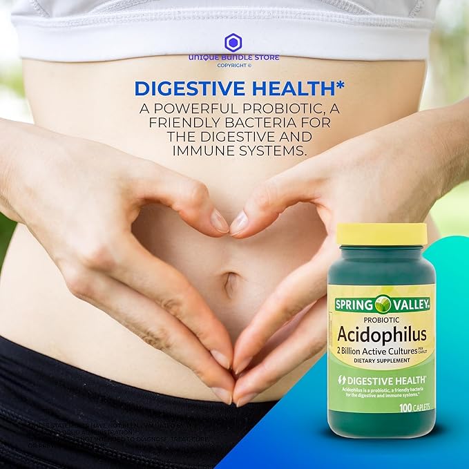Probiotic Acidophilus 100 Caplets – Probiotic with 2 Billion Active Cultures Digestive Health Probiotics Probioticos for Daily Gut Balance Low Sodium (Pack of 2)
