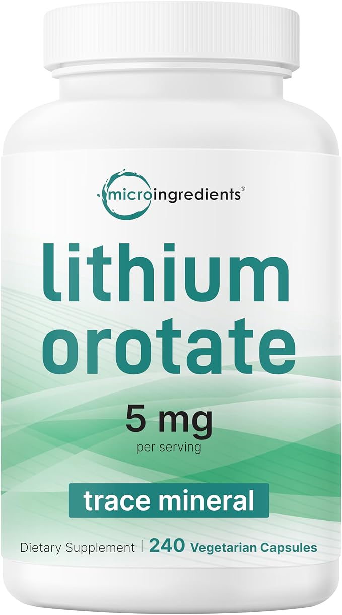 Micro Ingredients Lithium Orotate 5mg 240 Vegetarian Capsules | 5mg Per Serving | Elemental Lithium Trace Mineral | Stable Low-Dose Orotate Form | Non-GMO Filler Free