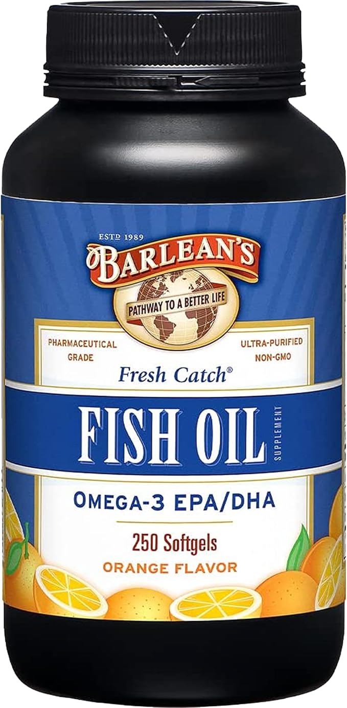Barlean's Omega 3 Fish Oil Supplements 600mg Fish Oil Pills with EPA &amp DHA Softgels for Joint Brain &amp Heart Health Orange Flavored 250 Count