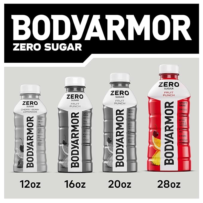 BODYARMOR ZERO Sugar Fruit Punch Sugar Free Sports Drink - Low-Calorie Hydration - Natural Flavors with Potassium Packed Electrolytes Antioxidants and B-vitamins 28 fl oz (Pack of 15)