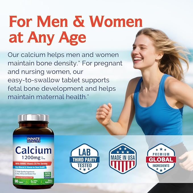 Innate Vitality Digestive &amp Bone Support Bundle – Multi-Strain Probiotics with Enzymes &amp Prebiotics + Calcium 1200 mg with High-Potency Vitamin D3 for Daily Strength &amp Balance