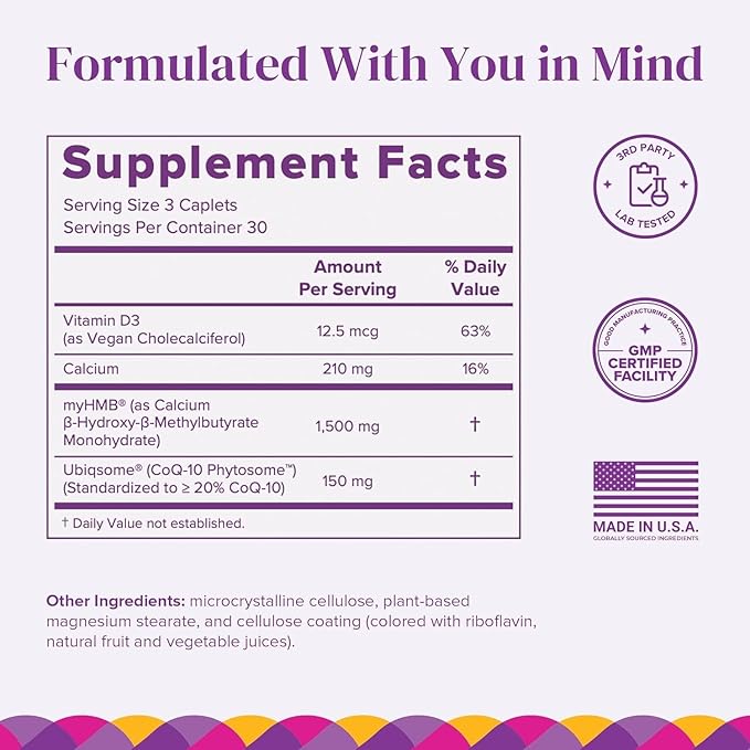Barimelts HMB Muscle Shield for GLP-1 Users and Bariatric Patients - HMB Supplements with Vitamin D3 &amp Ubiquisome® Phytosome™ Supports Muscle Recovery - 90 Smooth-Coated Caplets