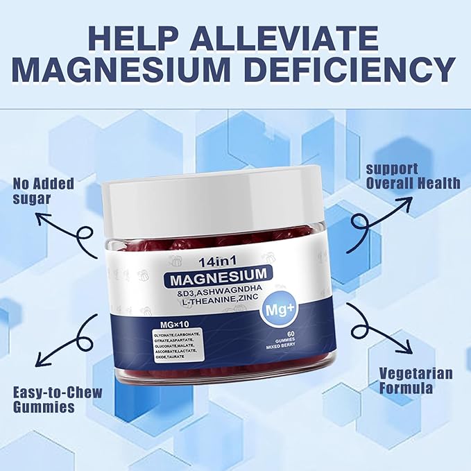 Magnesium Complex Gummies for Women &amp Men Calm Magnesium Gummies for Women &amp Men 14-in-1 with Ashwagandha L-Theanine Vitamin D3 &amp Zinc 60 Count (1)
