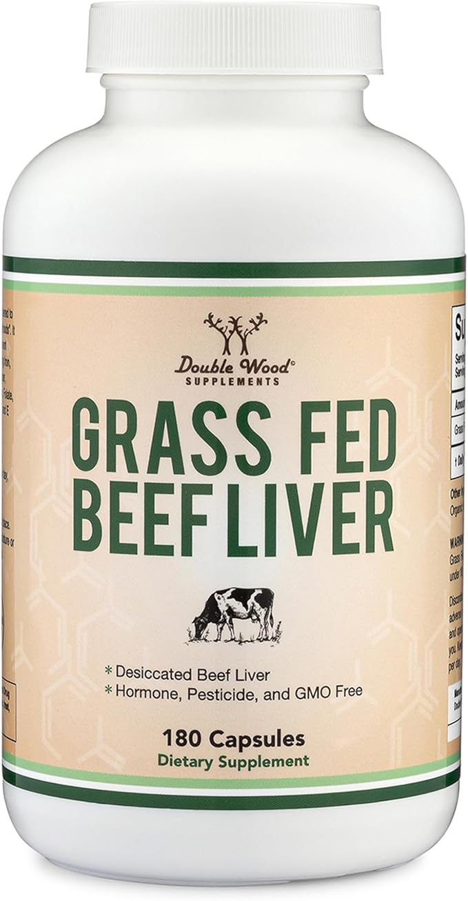 Grass Fed Beef Liver Capsules (1000mg of Grass Fed Desiccated Beef Liver per Serving 180 Capsules 3 Month Supply) Supplement for Digestion Immune Health Energy and Wellness by Double Wood